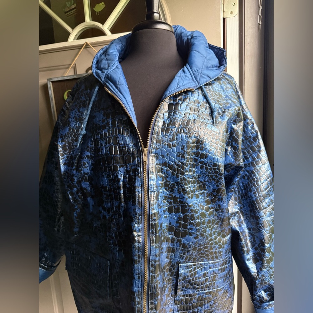 Vintage Kenn Sporn Wippette snakeskin quilted hooded rain coat, size large - Picture 3 of 16